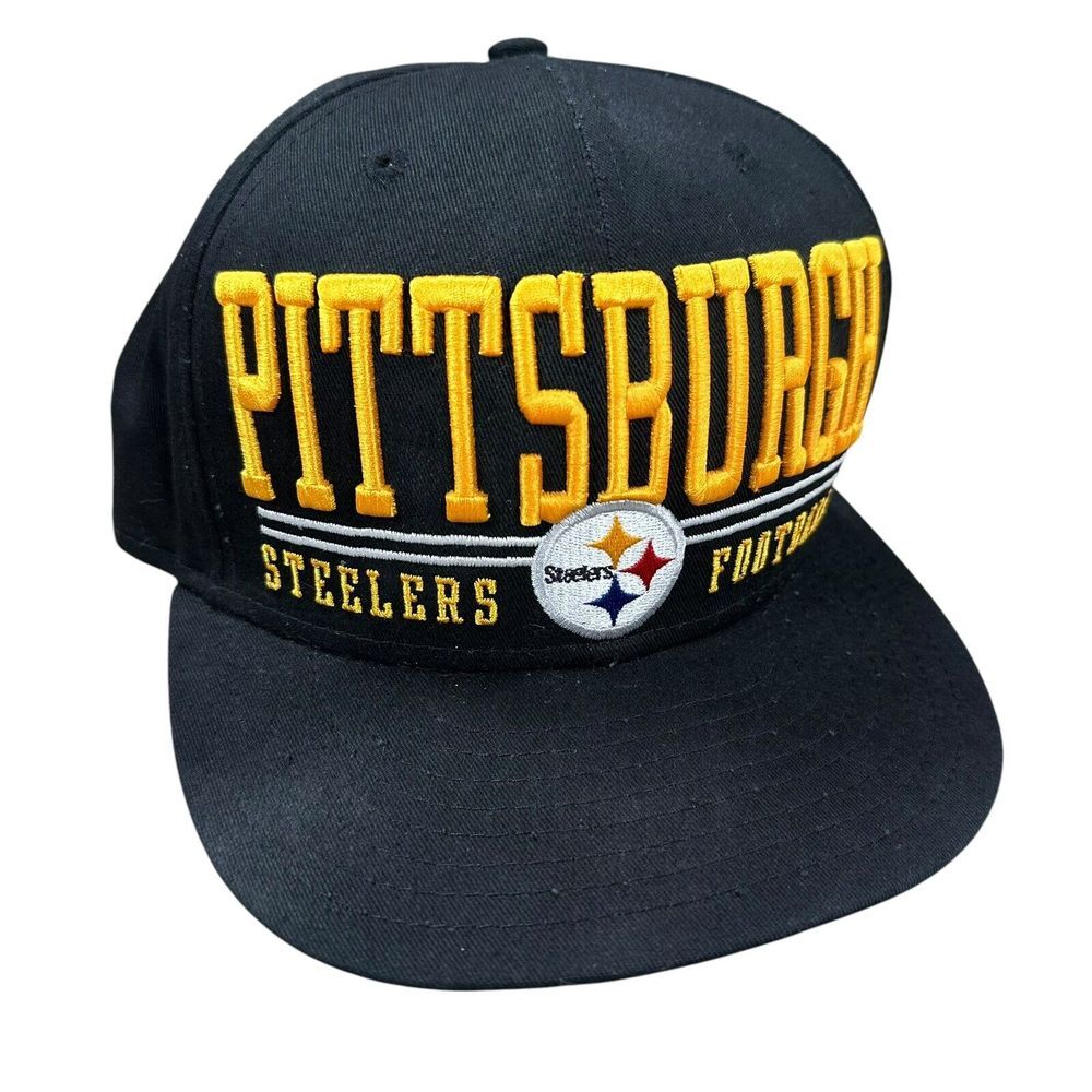 New Era Men's Adjustable Pittsburgh Steelers NFL Black Block‎ Letter Hat Cap